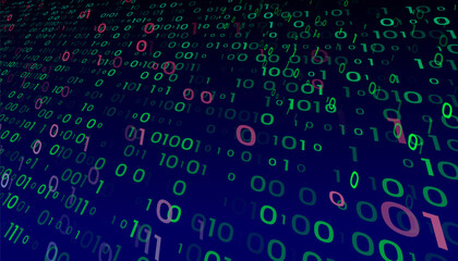 A stream of binary matrix code on the screen. numbers of the computer matrix. The concept of coding, hacker or mining of crypto-currency bitcoin. Vector illustration