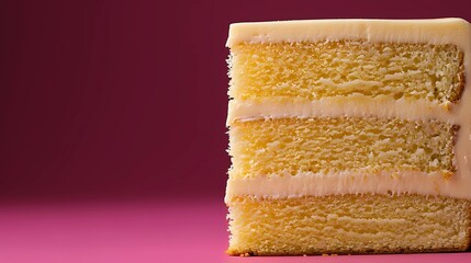 Fototapeta premium Moist lemon cake slice with smooth icing on a vibrant background during a dessert showcase Generative AI