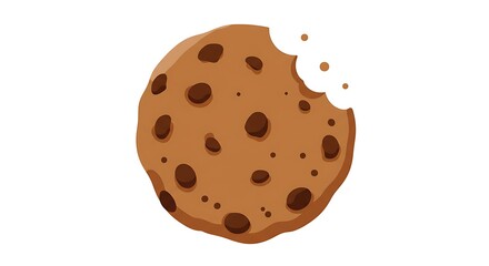 Bitten Chocolate Chip Cookie Graphic Isolated on White Background