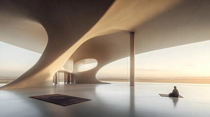 Modern Futuristic Mosque Interior Design with Open Space and Light