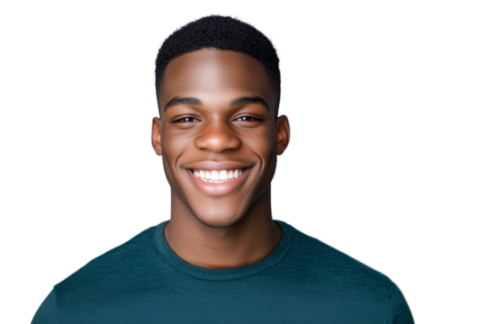 Smiling young Black man in green t-shirt, isolated portrait