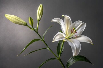 Naklejka premium White Lily Blooms Elegantly Against a Neutral Backdrop Generative AI