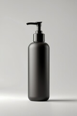 Fototapeta premium Sleek Black Plastic Bottle Mockup, Minimalist, Pump, Supplement & Floating Designs on a White Background for Premium Branding & Advertising
