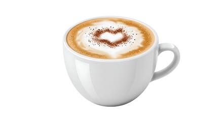 Obraz premium Cappuccino Cup with Heart Design Sprinkled in Cocoa on White Background