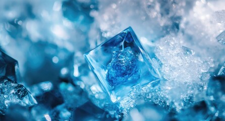 Obraz premium Close-up of vibrant blue crystals nestled within icy formations