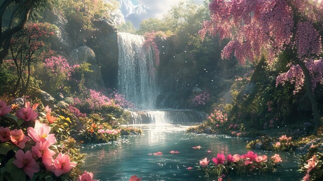 A Beautiful Paradise Land Full of Flowers, Rivers, and Tranquility