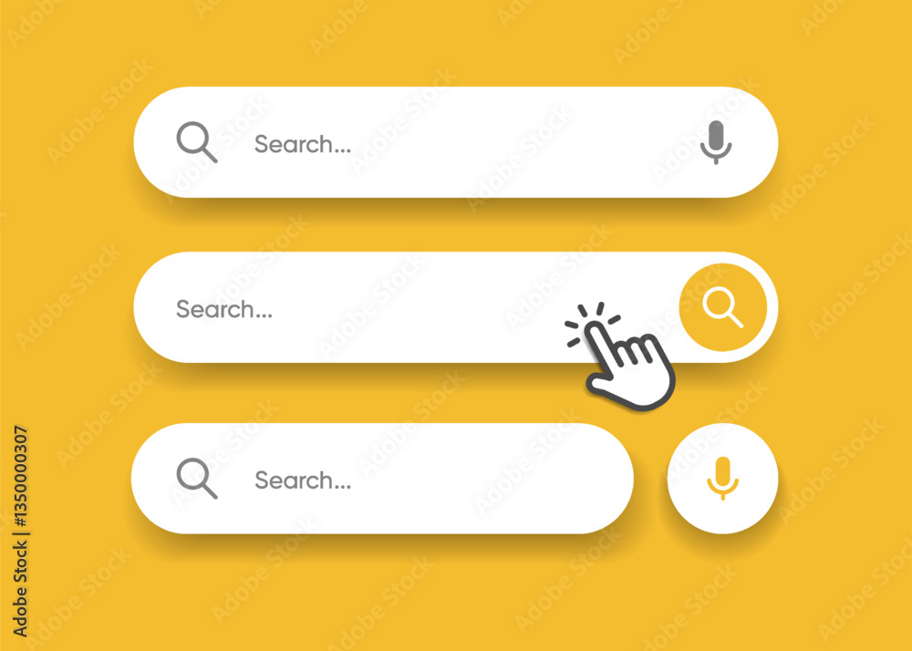 Fototapete Search Bar with suggestions for UI UX design and web site. Search Address and navigation bar icon. Collection of search form templates for websites. Search engine web browser window template