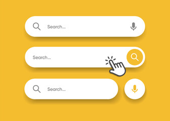 Search Bar with suggestions for UI UX design and web site. Search Address and navigation bar icon. Collection of search form templates for websites. Search engine web browser window template