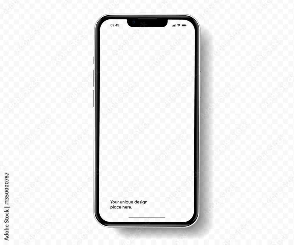 Fototapete Realistic smartphone mockup. Mobile phone vector with isolated on white background. Device front view. 3D mobile phone with shadow. Realistic, high quality smart phone mockup for ui ux presentation.