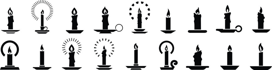 Candle icon in flat style set. isolated on transparent background