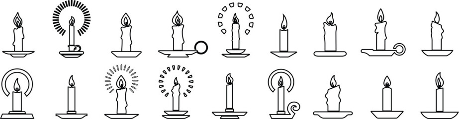Candle icon in line style set. isolated on transparent background