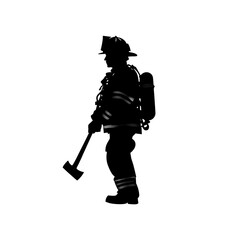 Fototapeta premium Firefighter Silhouette with Axe.