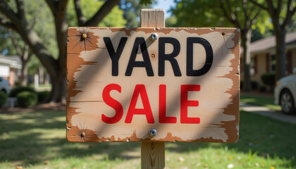 Yard Sale Sign Displaying Promotional Offer in Residential Area  