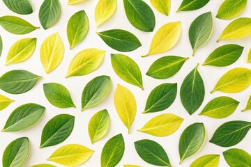 Colorful Variety of Leaves Arranged on a Light Background Generative AI