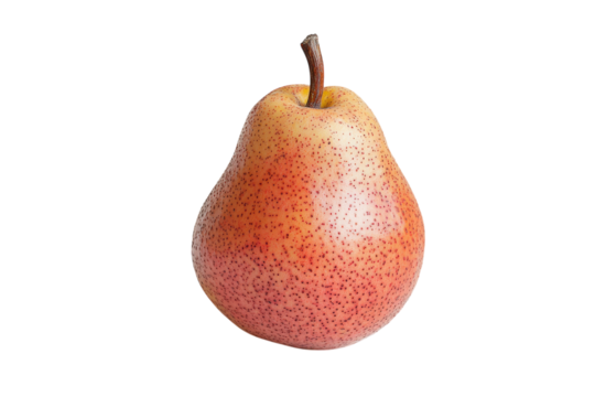 A ripe pear beckoning with promises of sweet refreshment showcasing its freckled skin against a stark black background with sharp studio lighting