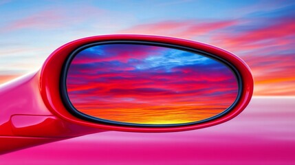 Fototapeta premium Vibrant Sunset Reflected in a Car Mirror