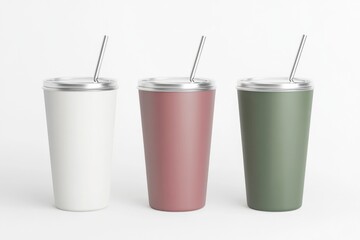 Sleek Skinny Tumbler Mug Mockup with Lid and Straw for Stylish Beverage Enjoyment