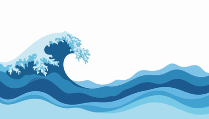 Abstract ocean wave illustration in shades of blue  