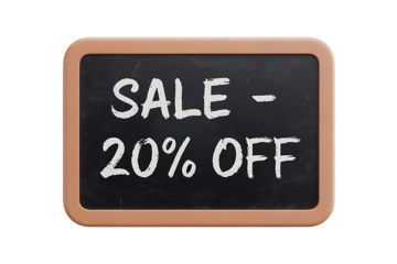 A Charming Chalkboard Sign Announces a 20% Discount Sale isolated on transparent background , cutout