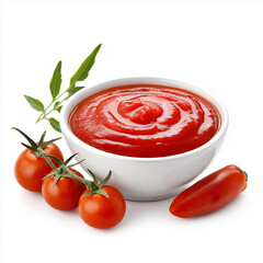 tomato sauce with rich color and smooth consistency, Isolated on white Background.