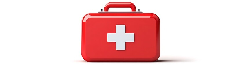 Obraz premium Close-up of Red First Aid Box with White Cross Isolated on White Background