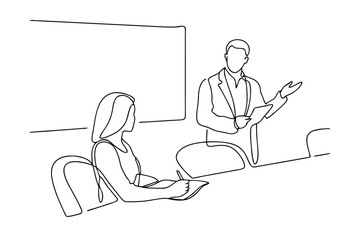 One line Drawing Business Meeting, Presentation, Coaching, Mentoring, Training, Discussion, Feedback,