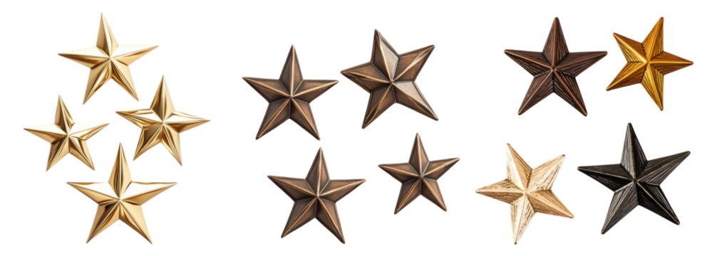 Decorative Metallic Stars in Various Colors for Creative Projects, PNG bundle collection, Isolated on Transparent Background