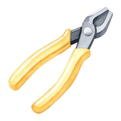 Obraz premium Watercolor Pliers Clipart – Tool Illustration with Yellow Handles PNG. 