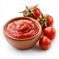tomato sauce with rich color and smooth consistency, Isolated on white Background.