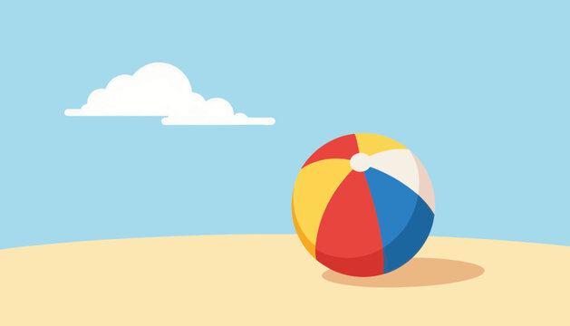 Colorful beach ball on sand against clear blue sky  
