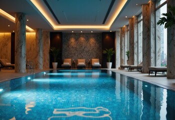 Obraz premium Luxurious indoor swimming pool with elegant design and relaxing atmosphere