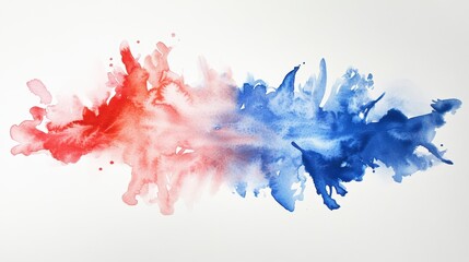 Abstract watercolor painting with red and blue splatters on white background.