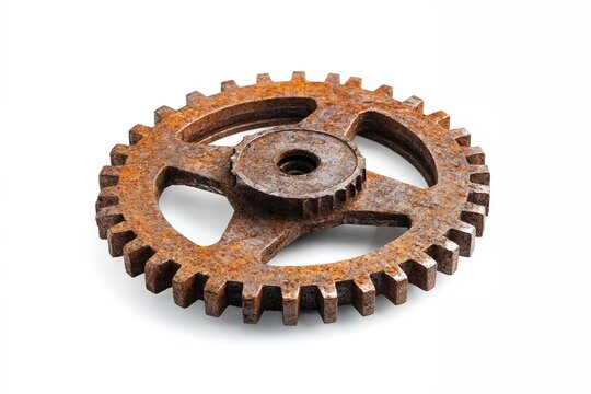 Engranaje oxidado sobre fondo blanco.
