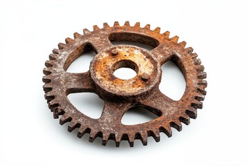 Engranaje oxidado sobre fondo blanco.