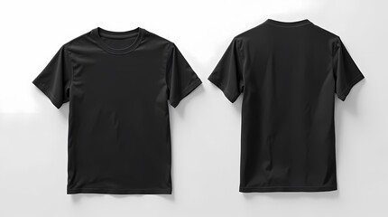 Classic Black T-Shirt Mockup: Front and back view of a classic black t-shirt, perfect for showcasing designs, logos, or simply as a clean apparel template. 