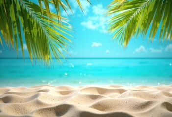 Obraz premium Tranquil beach scene with soft sand and vibrant turquoise waters