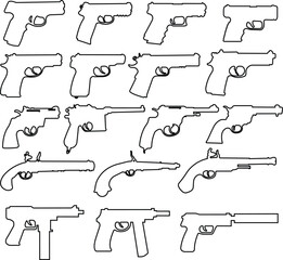 Obraz premium Pistol icon in line set from army and war isolated on transparent background