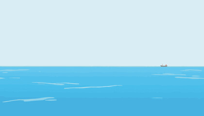 peaceful ocean view with a small boat on calm blue waters  