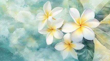 Fototapeta premium Delicate plumeria blossoms in a soft watercolor style