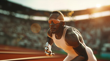 athlete running in the stadium