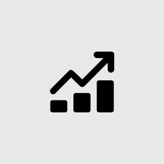 Simple black business growth chart icon with upward trending arrow and bar graph on light gray background
