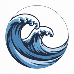 Naklejka premium powerful sea waves logo crashing inside a round border