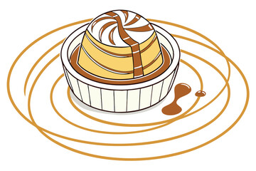 7 Creamy caramel swirl, overhead view, white ceramic bowl, smooth texture, golden honey color, glossy surface, minimalist food photography, high contrast, circular pattern, rich dessert topping, studi