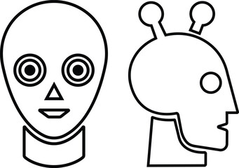 Intelligent tactical robot face icon in line set. chatbot technology customer service isolated on transparent background