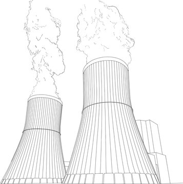 Power Plant Cooling Towers Line Art