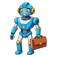 Naklejka premium Blue robot carrying a briefcase