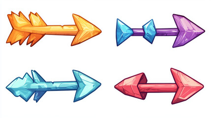 Fototapeta premium Set of game cursors or pointers icons, click arrows graphic design elements for user interface navigation, cartoon pointing symbols in technology style isolated on black background Vector illustration