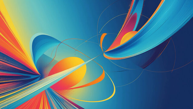 Vivid Conic Sections Illustration: Bold Lines, Dynamic Shapes & Real-World Applications on a Striking Blue Gradient