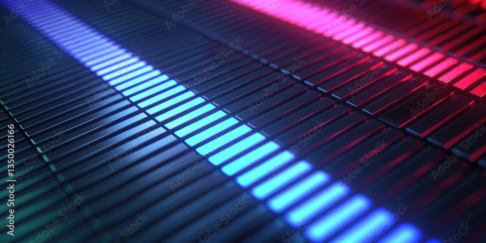 Poster colorful led light bars creating dynamic patterns on a modern display surface