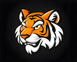 Fototapeta premium Fierce orange tiger head mascot illustration on dark background